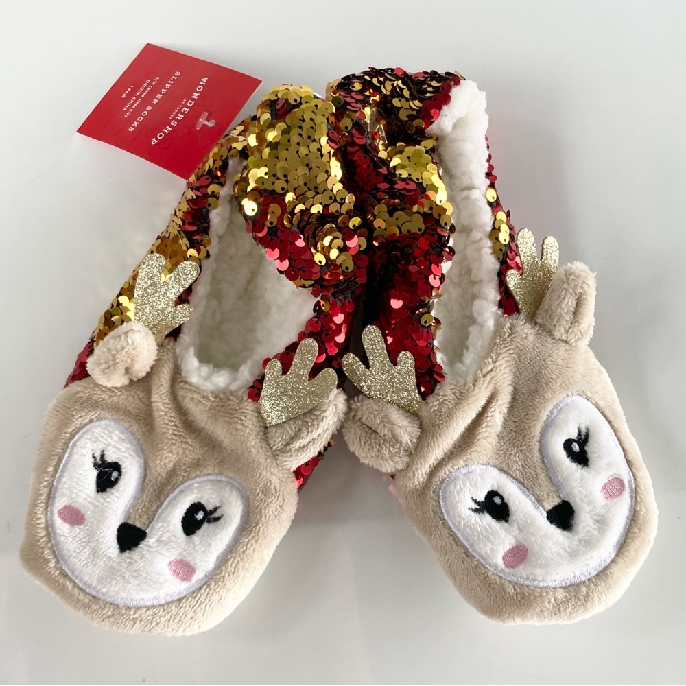 Wondershop Reindeer Deer Slipper Socks - Size S/M (shoe sizes 5-7) - NWT